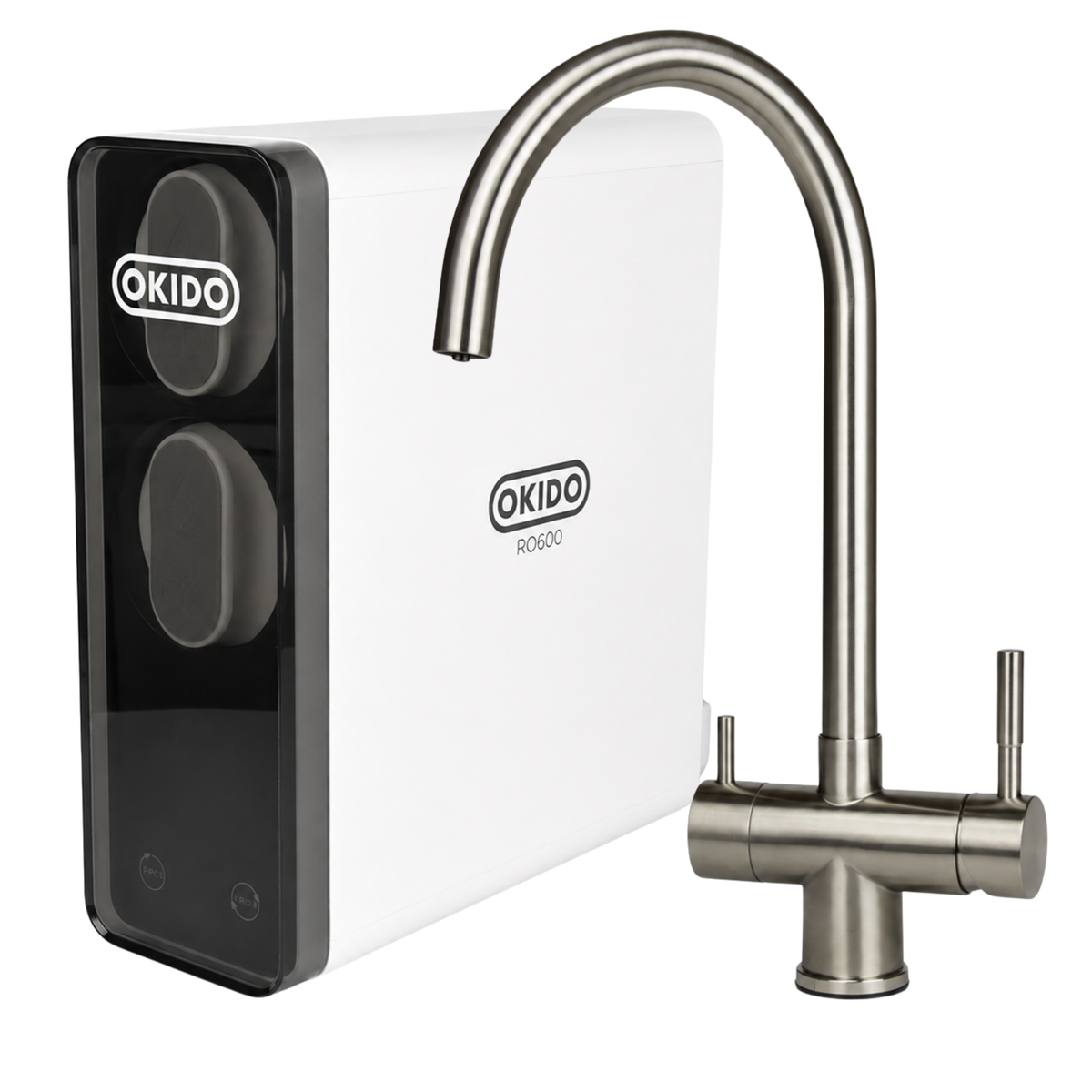 OKIDO RO600 waterfiltersysteem met kraan in RVS, productfoto