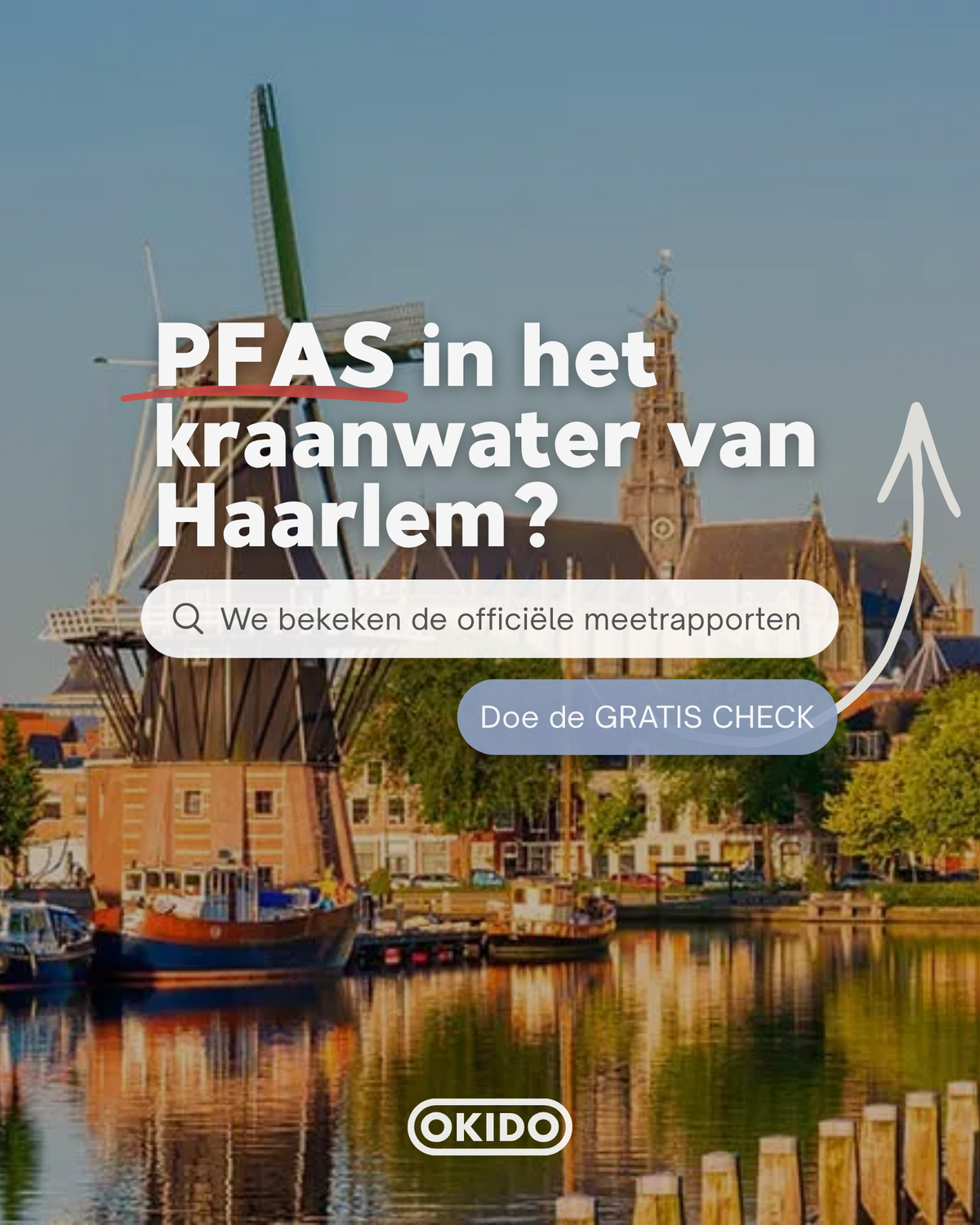 PFAS in het kraanwater van Haarlem? Banner met link naar de gratis PFAS CHECK