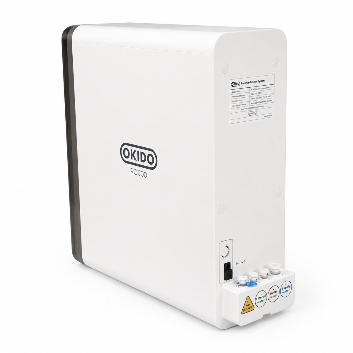 OKIDO RO600 waterfilter, aanzicht van opzij