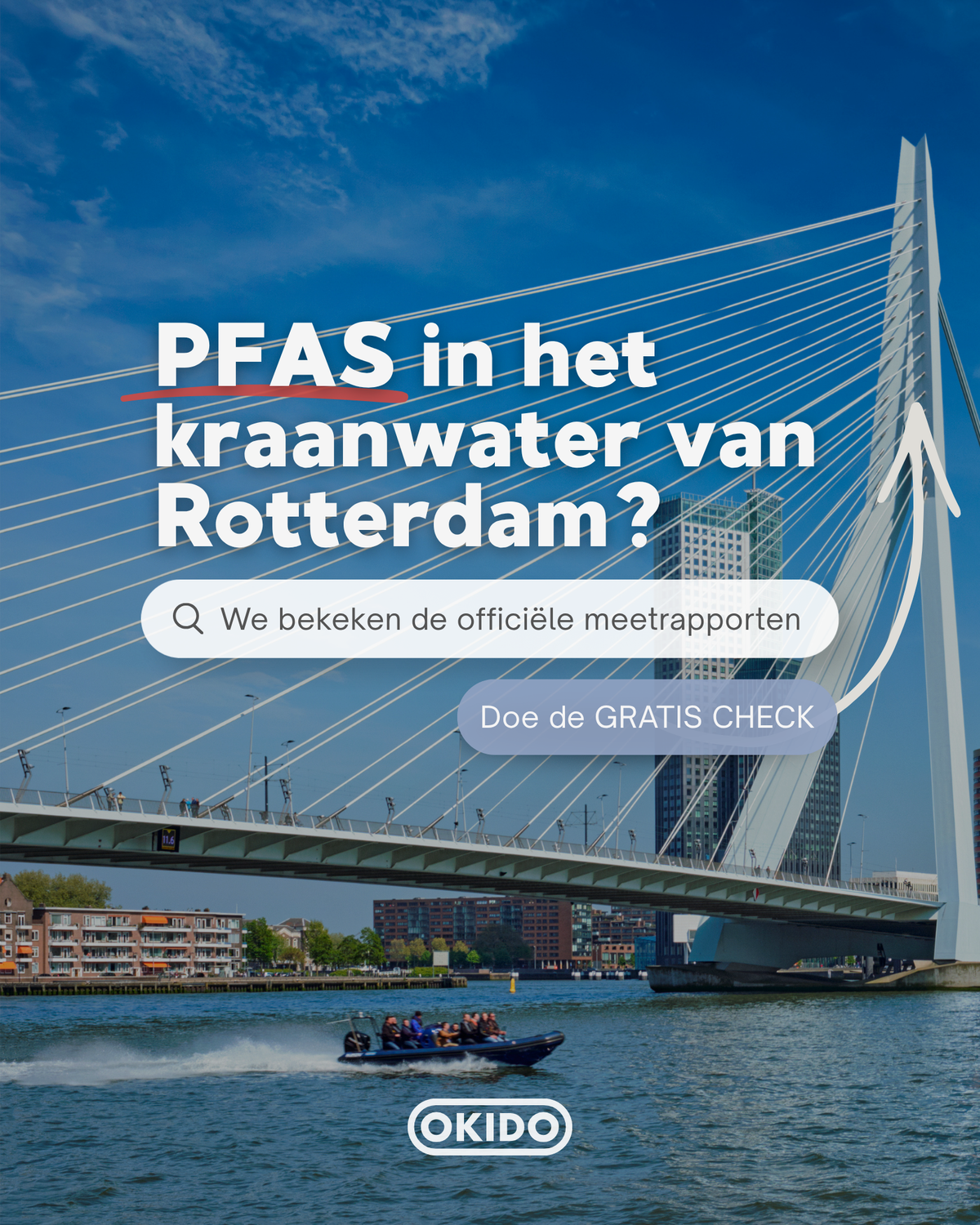 PFAS in het kraanwater van Rotterdam? Banner met link naar de gratis PFAS CHECK